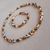 Murano Leopar Kaplan Gözü Doğal Taş Kolye Bileklik Seti