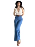kemerli keten pantolon -mavi̇