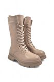 Panache Suni Bej Kadın Bağcıklı ve Fermuarlı Çizme