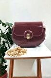 Microbag Bordo Kadın Mini Parlak El ve Omuz Çantası