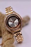 Rose Gold Kordonlu İnce Kordonlu  taş Desenli Kadın Kol Saati MLS-1028