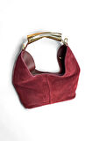 Süet Hobo Çanta, Bordo Renk, Altın Rengi Metal Detaylı, Leopar Desenli İç Astar