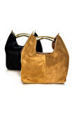 Süet Hobo Çanta, Bordo Renk, Altın Rengi Metal Detaylı, Leopar Desenli İç Astar