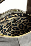Gri Süet Hobo Çanta, Leopar Desenli Astar, Altın Rengi Metal Detaylı