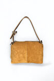 Süet Omuz Çantası, Karamel Rengi, Leopar Desenli Astar, Kahverengi Deri Askılı