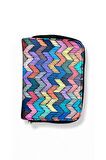 Renkli Zigzag Desenli Mini Cüzdan, Fermuarlı, Kartlık ve Bozuk Para Bölmeli, Çok Renkli