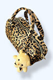 Leopar Desenli Mini El Çantası, Peluş Ayıcık Aksesuarlı, Suni Deri