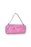 Peluş Silindir Omuz Çantası, Pembe, Mor Askılı, Fermuarlı