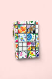 Çiçek Desenli Fermuarlı Kartlık, Patchwork Tasarım, Renkli Çiçek Baskılı