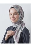 Bushu Çiçekli Twill Eşarp Gri Mavi