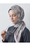Bushu Çiçekli Twill Eşarp Gri Mavi