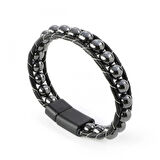 Moncuk Design Hematit Doğaltaşlı Deri Bileklik 33512B2D8M5