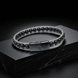 Moncuk Design Oniks Doğaltaş Ve Çelik Halat Örme Bileklik 33512B2DH1