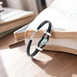 Moncuk Design Yeşil Jasper Doğal Taşlı Deri Ve Çelik Bileklik 33512B14D4