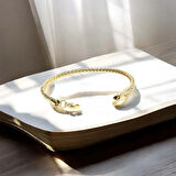 Moncuk Design Oval Kral Bakla Örgülü Sarı Çelik Zincir Bileklik 4Mm 3351CZB1D46