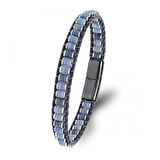 Moncuk Design Mavi Aventurin & Hematit Çelik Örgülü Deri Bileklik 33512B22D4