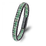 Moncuk Design Yeşil Aventurin & Hematit Çelik Örgülü Deri Bileklik 33512B22D5