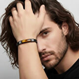 Moncuk Design Kaplangözü Taş & Deri Kordonlu Titanyum Çelik Erkek Bileklik 33512B1D1