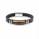 Moncuk Design Kaplangözü Taş & Deri Kordonlu Titanyum Çelik Erkek Bileklik 33512B1D1