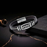 Moncuk Design Meander Motifli Çelik Halatlı Deri Erkek Bileklik 33514B17D1