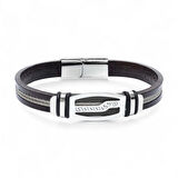 Moncuk Design Deri Kordonlu Çelik Halat Erkek Bileklik 33514B17D6