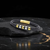 Moncuk Design Orijinal Deri ve 316L Altın Tonlu Çelik Erkek Bileklik 33514B21D2