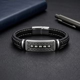 Moncuk Design Greek Key Desenli Çelik Kilitli Siyah Deri Erkek Bileklik 33511B8D2
