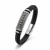 Moncuk Design Greek Key Desenli Çelik Kilitli Siyah Deri Erkek Bileklik 33511B8D2