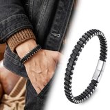 Moncuk Design Damla Çelik Siyah Zincir Deri Dolama Erkek Bileklik 33514B1D5