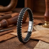 Moncuk Design Damla Çelik Siyah Zincir Deri Dolama Erkek Bileklik 33514B1D5