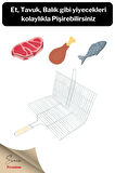 Ahşap Ağaç Saplı Kafesli Çelik Tel Izgara Mangal Barbekü Yemek Pişirme Teli 22 X 36 Cm