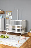 Ahşap Beşik Anne Yanı Beşik Beyaz 70x130 - Uyku Setsiz Yataksız + Tekerlekli