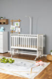 Ahşap Beşik Anne Yanı Beşik Beyaz 70x130 - Uyku Setsiz Yataksız + Tekerlekli