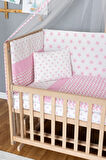 Ahşap Beşik Anne Yanı Beşik Organik 70x130 - Pembe Yıldız 1 Yastıklı Uyku Seti + Yataklı