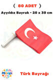 ( 80 Adet ) Vatan Battal Boy Çıtalı Kağıt Türk Bayrağı Ay Yıldız Bayrak 20 x 30 cm