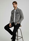 Erkek Gömlek Slim Fit Erkek Yıkamalı Kot Gömlek