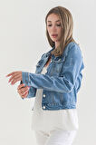 Power Streç Yıpratmalı Bleach Washing Denim Ceket