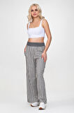 Bold and Young Beli Lastikli Çizgili İpliği Boyalı Bol Palazzo Pamuklu Pantolon