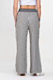 Bold and Young Beli Lastikli Çizgili İpliği Boyalı Bol Palazzo Pamuklu Pantolon