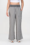 Bold and Young Beli Lastikli Çizgili İpliği Boyalı Bol Palazzo Pamuklu Pantolon