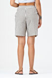 Bold & Young Kadın Cepli Beli Lastikli Çizgili Pamuklu Şort