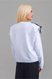 Bold & Young Kadın Kırmızı Renk Vatkalı Güpür Aplikeli Örme Kumaş Penye Sweatshirt