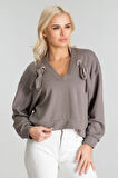 Bold & Young Kadın Modal Cupra Kumaş Kuşgözü Kordonlu Sweatshirt