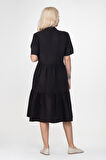 Bold & Young Kadın Cepli Kısa Kollu Yarım Pat Düğmeli Büzgülü Pamuklu Elbise
