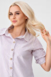 BOLD & YOUNG Kadın Cepli Çizgili Pamuklu Düğmeli Yırtmaçlı Gömlek Elbise