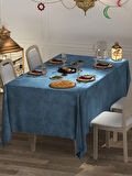 FAVOLLİ Kadife Dokulu Derin Mavi Rengi Masa Örtüsü