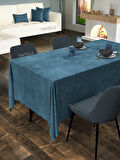 FAVOLLİ Kadife Dokulu Derin Mavi Rengi Masa Örtüsü