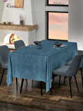 FAVOLLİ Kadife Dokulu Derin Mavi Rengi Masa Örtüsü