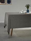 PERLE Gri Renk Keten Dokulu Masa Örtüsü