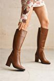 Kadın Josefa Kısa Topuklu Mat Deri Çizme - Taba-Deri